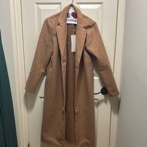 Warm Faux Wool Tan Long Coat